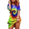 thumbnail image 1 of PALACLOTH Women's Tie-dye Printed Bodycon Dress Crew Neck 3/4 Sleeve Summer Dress, 1 of 2