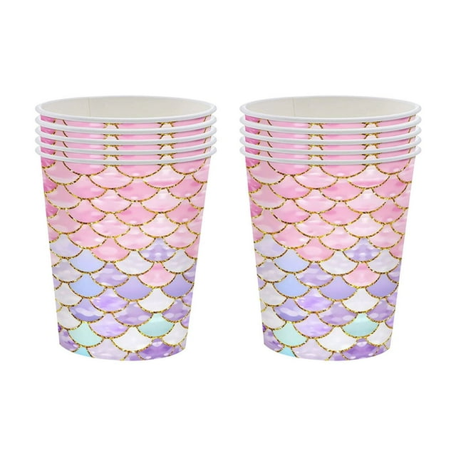 Mermaid Birthday Party Disposable Tableware Set with Scale Pattern Paper Plates Cups and Napkins 10 Pcs Plates 10 Pcs Cups 20 Pcs Napkins