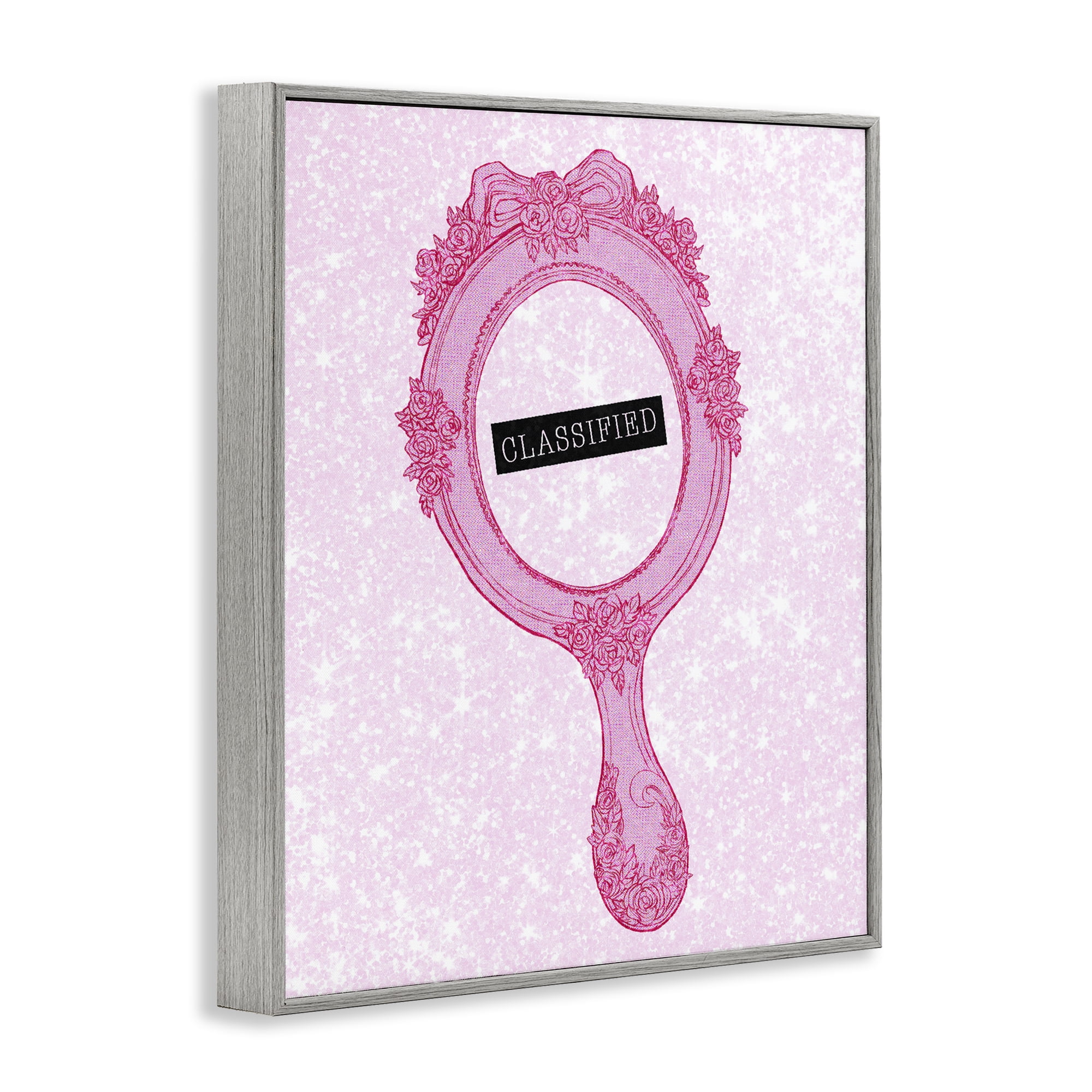 Stupell Industries Classified Ornate Pink Mirror Gray Framed Giclee Art, design by Ziwei Li