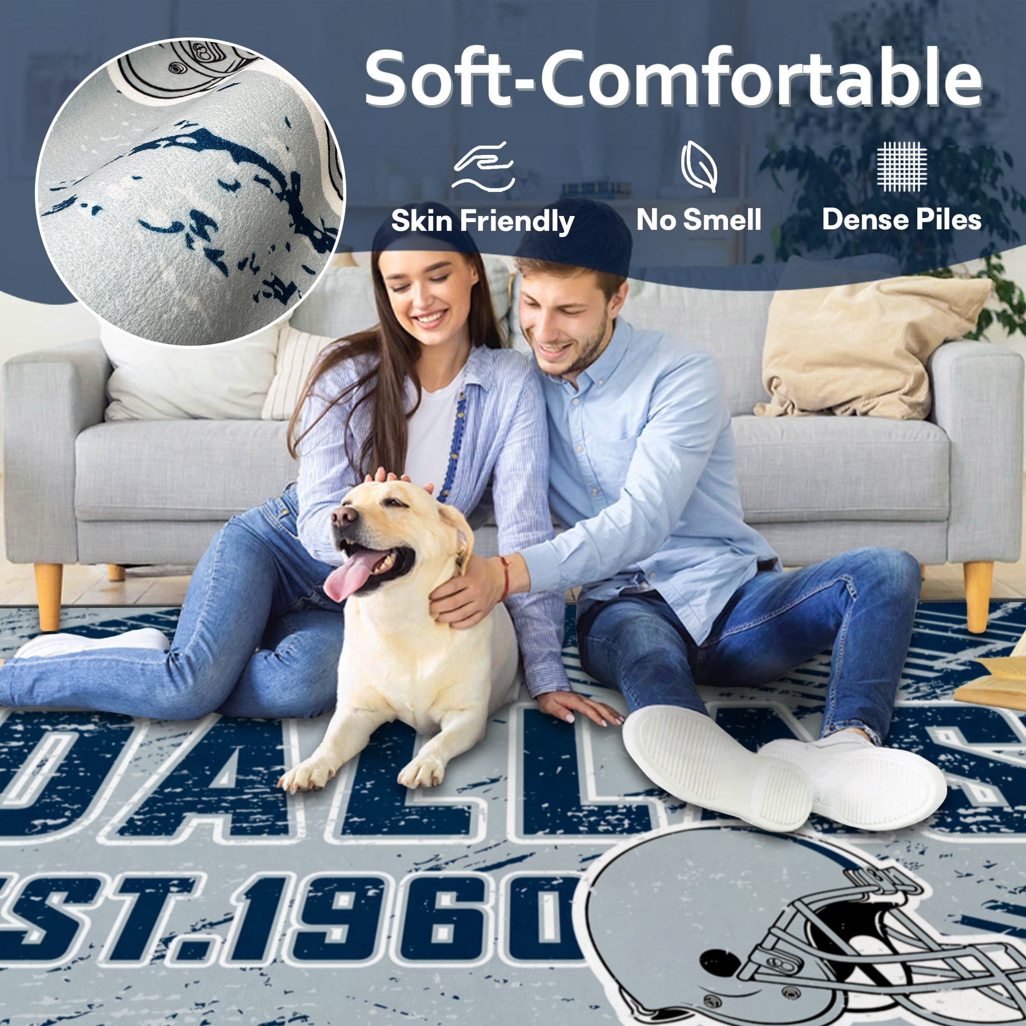 Dallas Football Rugs 2x3 Bedroom Living Room Football Carpet Non-Slip Machine Washable Area Rug for Boys and Man Cave Decor