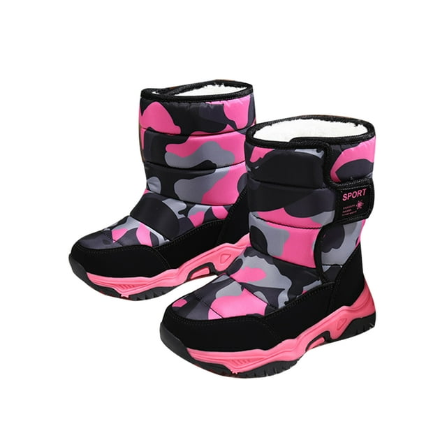 Woobling Boys Non-Slip Mid Calf Boots Outdoor Platform Snow Boot Breathable Rose Red 2Y