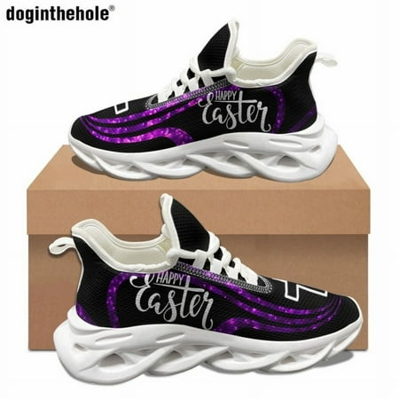 

Doginthehole Women s Casual Sneakers Easter Design Flat Shoes Cross Pattern Trendy Classic Non-slip Lace-up Running Shoes Size48