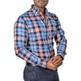 thumbnail image 3 of Camisa Hombre Casual Cuadros Azul, Naranja, Marino Platino, 3 of 6