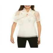 Anne Klein Women's Silk Sheer Tie Front Top White Size 16