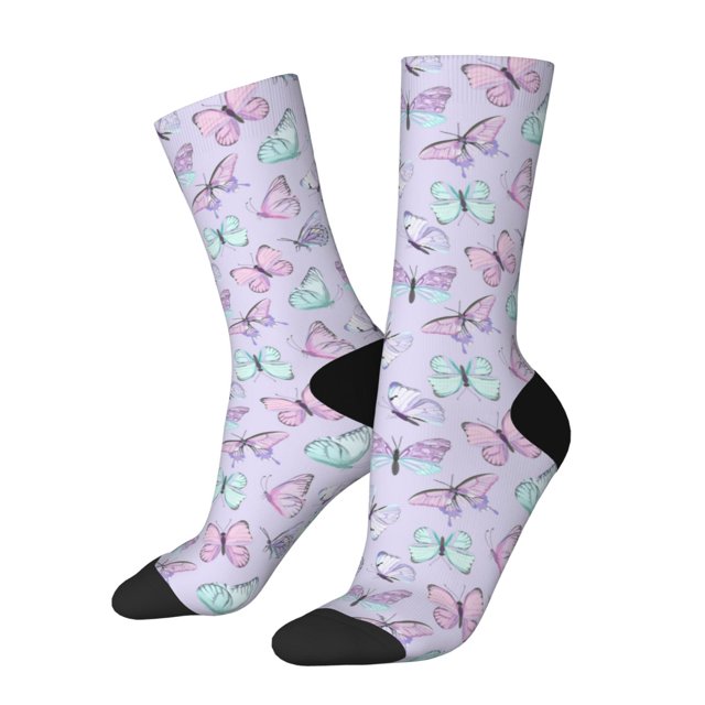 Balery Purple Butterfly Calcetas Largas con Estampado para Hombre y Mujer – Suaves y Transpirables, Talla Única (US 5-11)