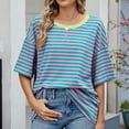 thumbnail image 6 of ABATAB Womens Summer Tops Striped Color Block Half Sleeve T-Shirts Crewneck Casual Loose Basic Dressy Tee Blouses, 6 of 7
