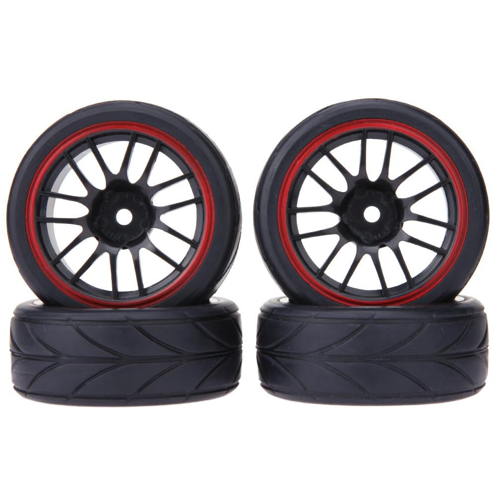 Arrow Pattern 4-Pack Front and Rear 1/10 On-Road Soft Rubber RC Tires Tyres Set for Redcat HPI Tamiya HSP Exceed Racing Car Drift Wheel Rims 