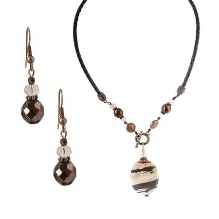 Cappuccino Jewelry - Unique Handcrafted Jewelry Cappuccino Swirl Stone Pendant Necklace Earring Jewelry Set