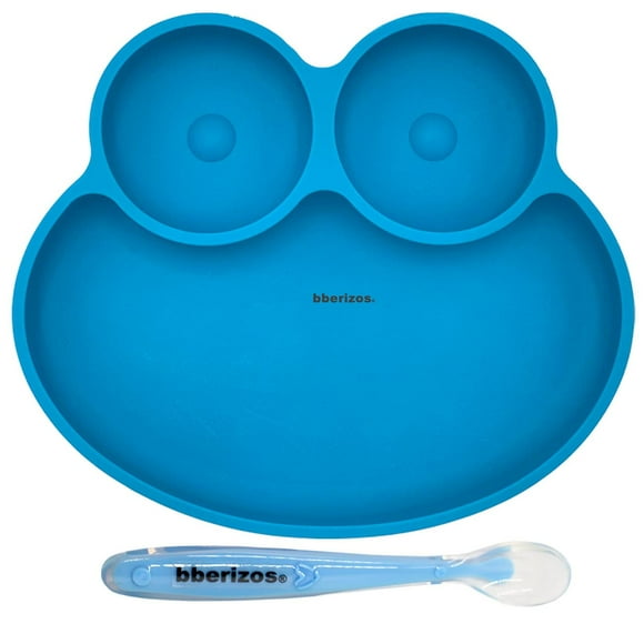 Set de Alimentación Complementaria de Silicona BBERIZOS Azul Antideslizante con Cuchara Suave para B