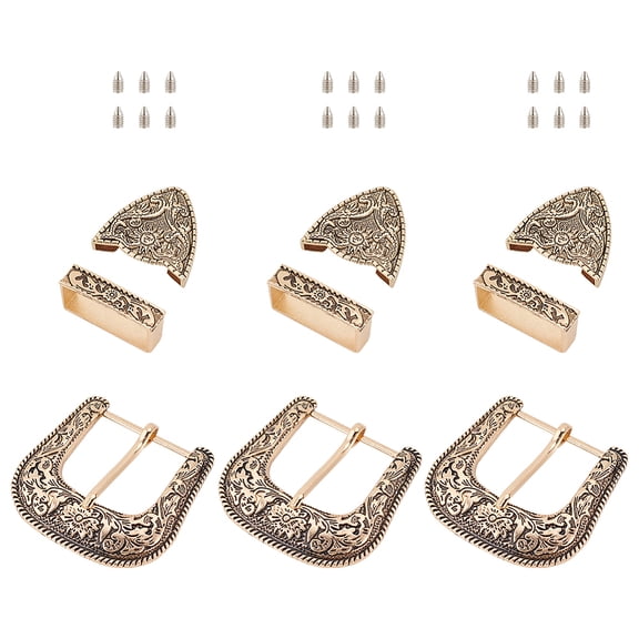 3 Sets Gold Belt Buckle Set 1.5inch Wide Western Cowboy Buckle Alloy Belt Buckle Replacement for Interchangeable Buckles for making