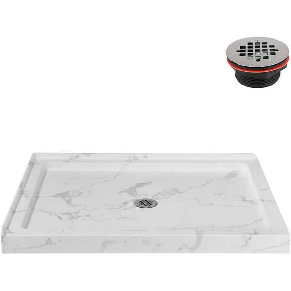 Streamline NTM-672-48MB-CR 48 in. x 36 in. Corner Acrylic Shower Base in Matte Marble with Center Drain, Drain Included