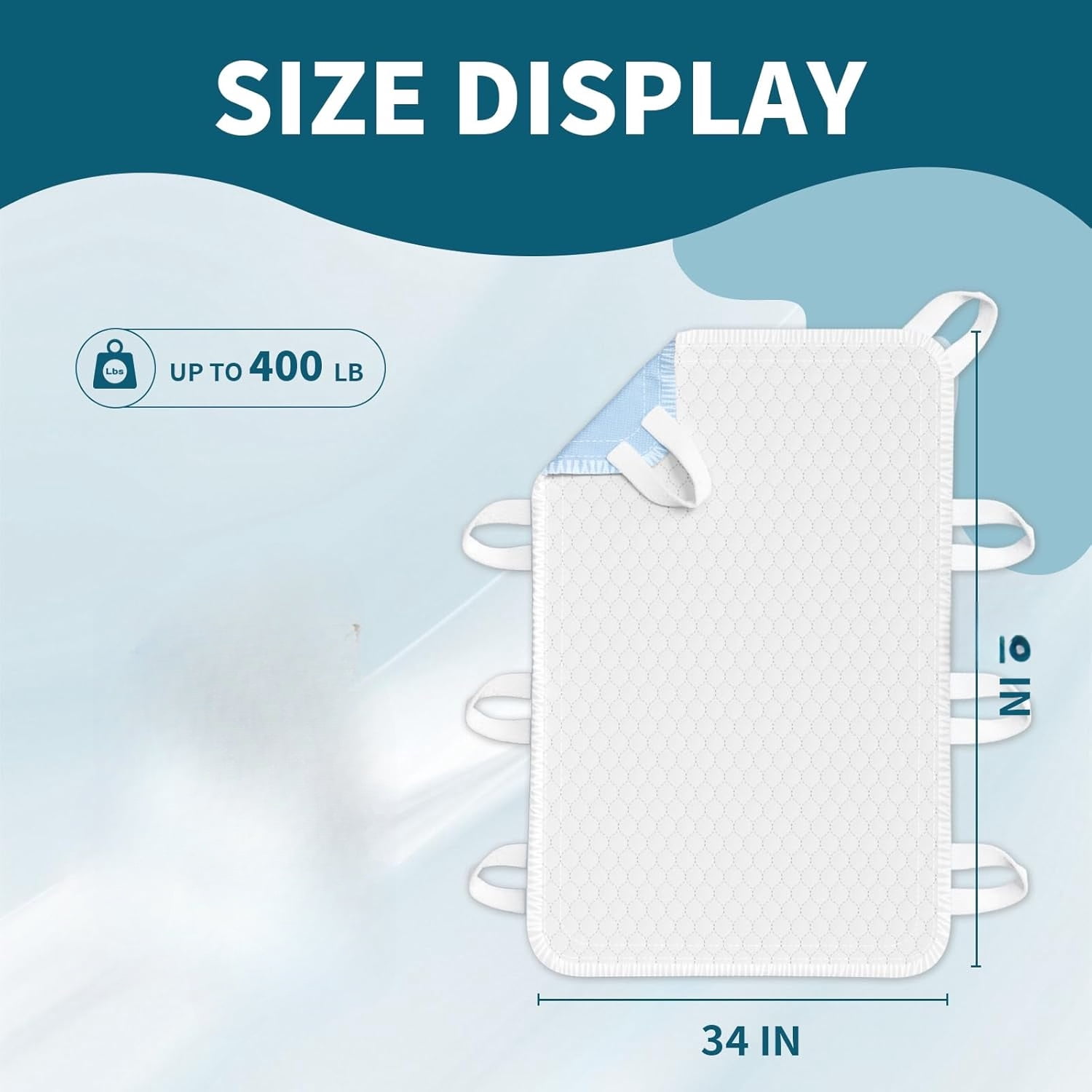 Washable Bed Pads with 8 Sturdy Handles 34”×52” Extra Large Reusable Underpads 4-Layers Leakproof Chucks Pads Washable for Incontinence (1 Pack; Blue)