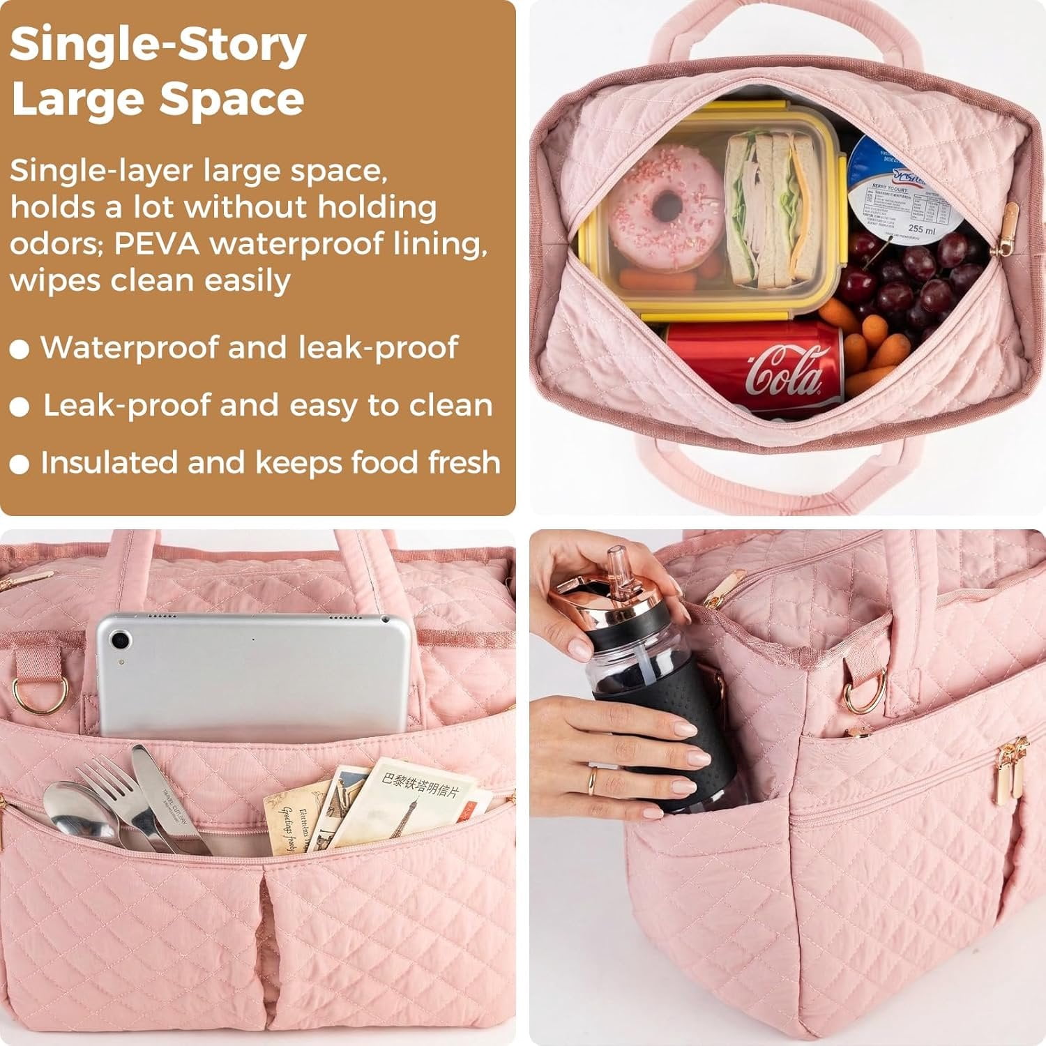 Extra-large lunch bag, Lunch box insulated for women tote bag, Soft Cooler Bag for Work Outdoor Picnic Trips