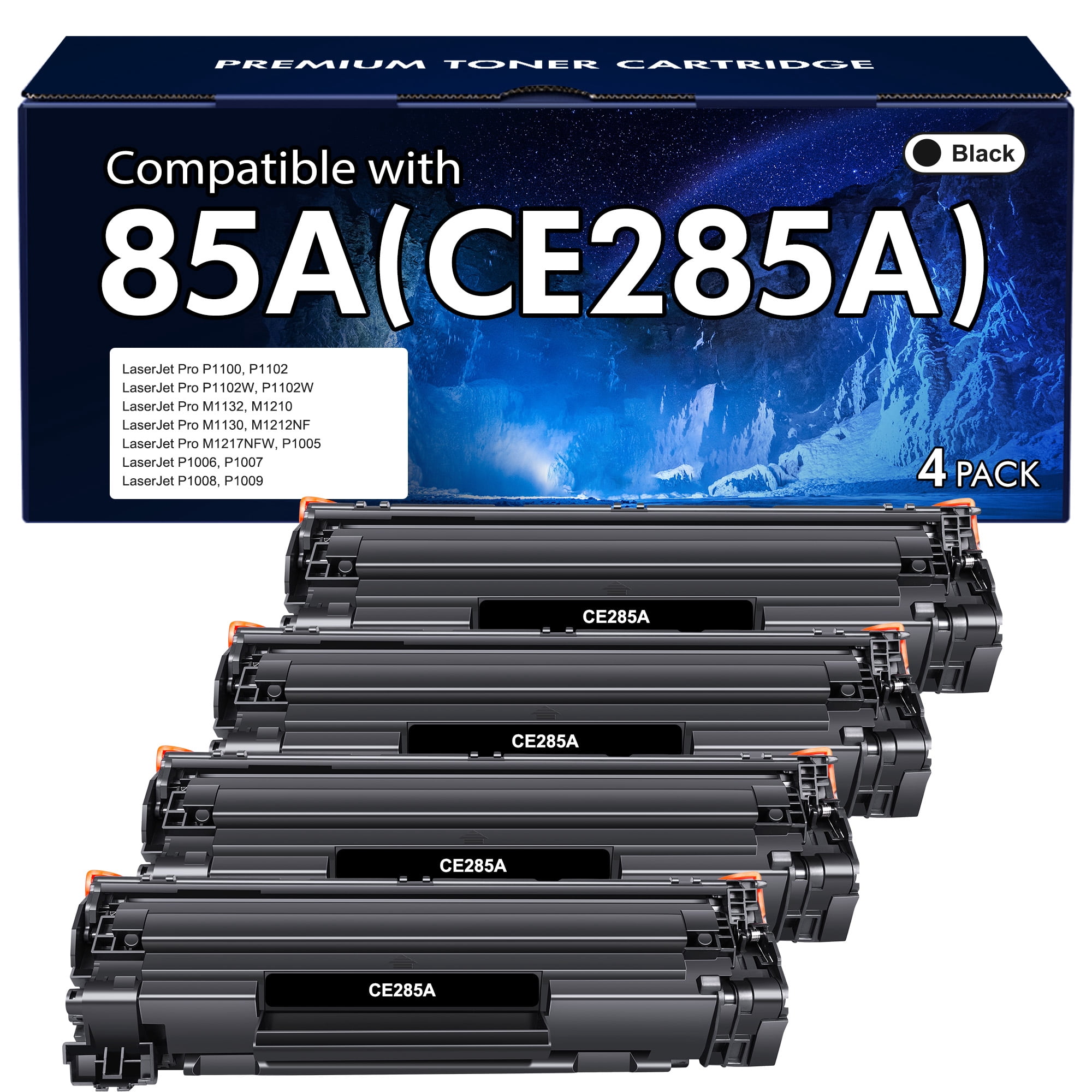 85A CE285A Toner Cartridge Compatible for HP 85A CE285A CE285D for Pro P1102w P1102 M1217nfw M1212nf MFP Printer Ink（4 Pack，Black）