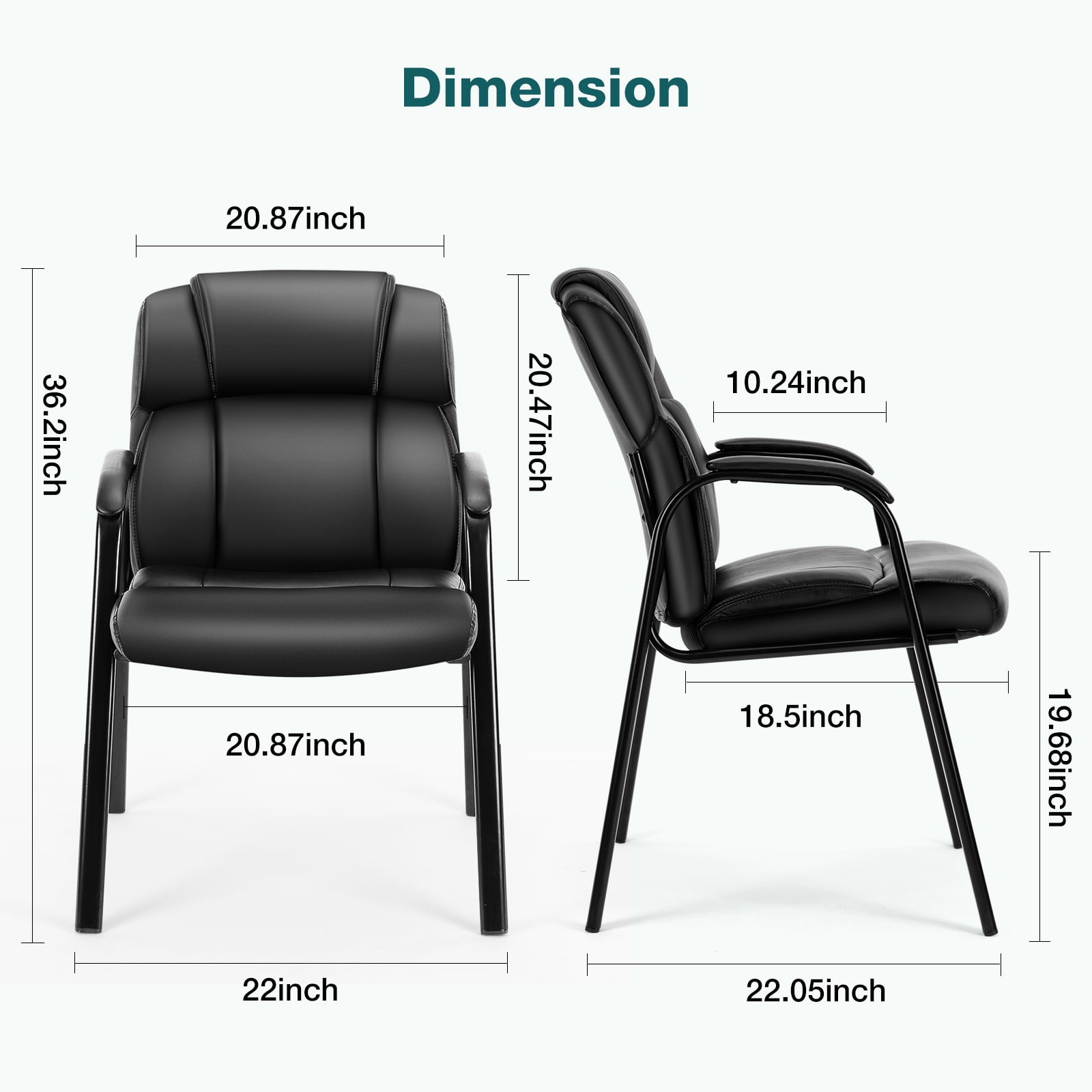 EverPick PU Leather Executive Office Chair - Conference Room Chair with Padded Arms, Stationary Base (No Wheels), Ergonomic Support for Waiting Areas, Business Meetings,2 Pack (Black)
