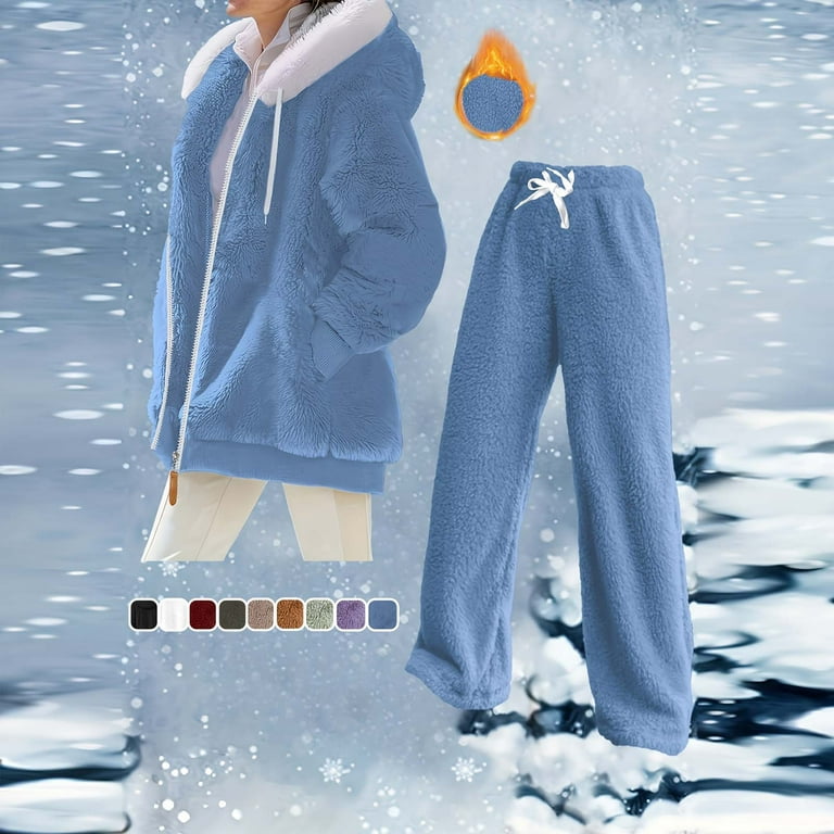 VBTAPA Womens Sherpa Sweatsuits Fuzzy Fleece Zip Up Hoodies Wide