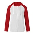 thumbnail image 5 of Women's Y2k Streetwear Casual Zip-Up Hoodie with Raglan Sleeves, Drawstring Hood and Color Block Design, Loose Fit Long Sleeve with Pockets for All Body Types Red XXXL, 5 of 5