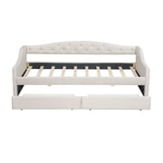 Noble House Twin XL Linen Upholstered Daybed, Tufted Frame with 7-Color LED Belt and 2 Storage Drawers, Beige