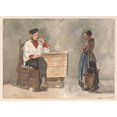 thumbnail image 2 of Hendrik Valkenburg 24x18 Gold Ornate Framed and Double Matted Museum Art Print Titled - Smoking Sailor, Woman with Yoke and Milk Buckets (1879), 2 of 4