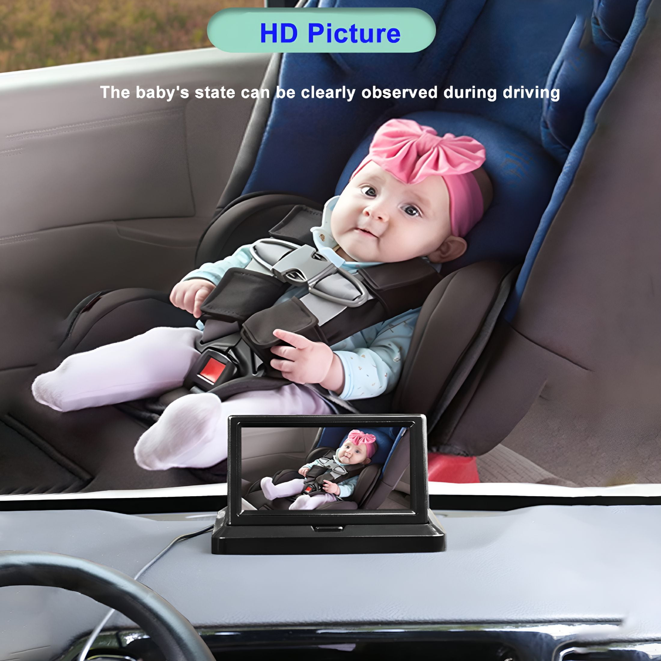 GJX 2026 New Baby Car Monitor High Resolution 360 Degree Rotation Night Vision 4.3 Inch Foldable Baby Car Monitoring Camera for Auto for Newborns,Infants,Toddlers