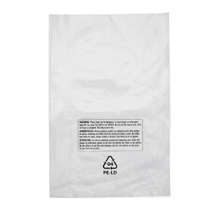 22" x 24" x 2 mil Clear Plastic Suffocation Warning Bags with 18pt Print in 3 Languages (Case of 500)