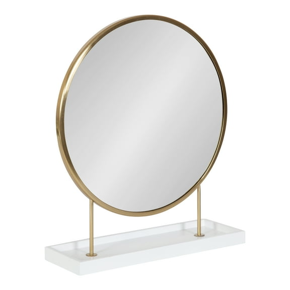Kate and Laurel Maxfield Round Tabletop Mirror, White/Gold 18x22