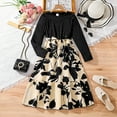 thumbnail image 2 of Zhuashum Dresses For Girls 9-10 Years Crewneck Long Sleeve Floral Printed Sundress Summer Retro Dress Sweet Going Out Cute Wear Black, 2 of 8