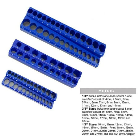 

3PCS SAE & Metric Magnetic Socket Organizer Holder 1/2 3/8 1/4 Drive Red/Blue