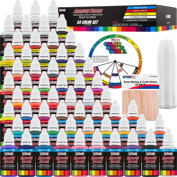 U.S. Art Supply 54 Color Ultimate Airbrush Acrylic Paint Set with