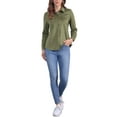 thumbnail image 2 of INSPIRE CHIC Faux Suede Shirt for Women's Stretch Dressy Casual Button Down Long Sleeve Shirt 2024 Fall Clothes M Olive Green, 2 of 6