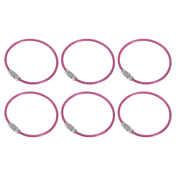 Uxcell 5.9" Length Wire Keychain Cable, 6 Pack Stainless Steel 2mm Key Ring Loop for Outdoor Hiking Sport, Pink