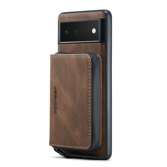SaniMore Case for Google Pixel 7A 6.1", PU Leather Case Detachable Magnetic Zipper Wallet Card Slots Kickstand Wireless Charging Anti-drop Shockproof 360°Protection Case, Brown