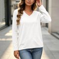 thumbnail image 6 of NominalSnug Long Sleeve Shirts for Women Tops V Neck Casual Fall Tops Soft Ladies Tops Loose Fit Basic Tees, 6 of 8
