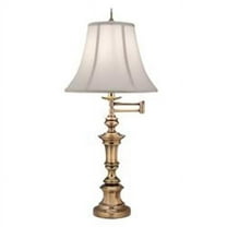 Stiffel SWTL-A623-A781-BB 31 in. Burnished Brass Swing Arm Table Lamp with Pearl Supreme Satin Shade