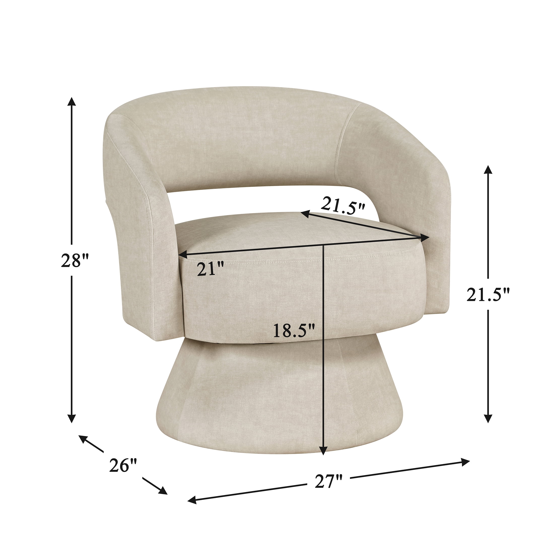 OakvillePark Alderwyn Velvet Swivel Chair with Round Base, Taupe