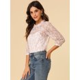 thumbnail image 4 of INSPIRE CHIC Women's 3/4 Sleeves Ruffle Mock Neck Sheer Lace Top, 4 of 6