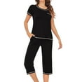 thumbnail image 2 of TrendVibe365 Outfit Sets for Women Summer Solid Color Crewneck Short Sleeve Shirts and Capris Pants Casual Travel Pajamas Lounge Set Loungewear Summer Outfits, 2 of 5