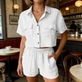 thumbnail image 2 of QGJZVUNL 2 Piece Sets for Women Summer Casual Short Sleeve Button Tops Elastic Waist Shorts Lounge Set Size XL, 2 of 6