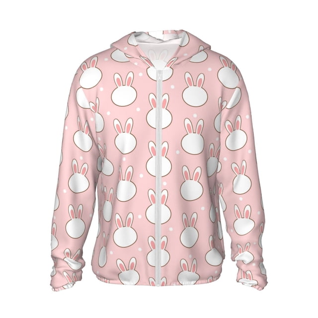 Vsdgher Cute Rabbit Print Adult Hoodie Shirts Rash Guard for Men Women,Long Sleeve Sun Protection Fishing Shirts for Athletic Running Swim-Large