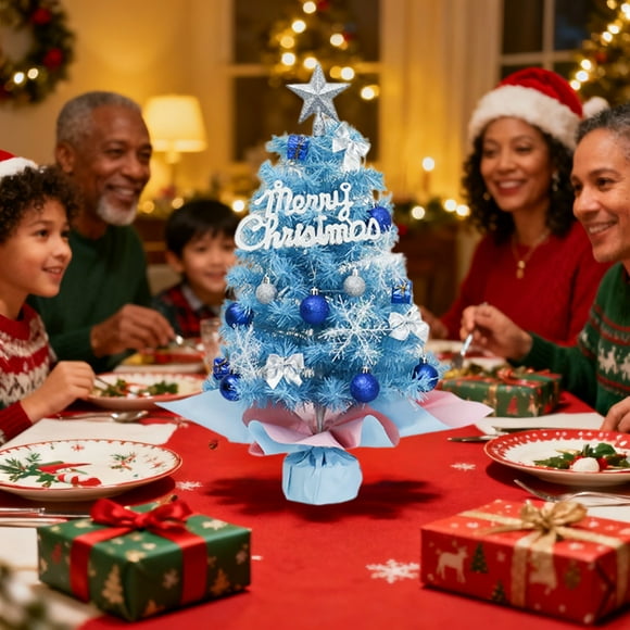 Árbol de Navidad de mesa con accesorios, decoración para fiestas navideñas, árbol de Navidad artificial para escritorio, ventana, pasarela, decoración para fiestas en interiores y hogares.