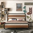 thumbnail image 2 of Allewie Walnut Full Size Metal Bed with Wooden Headboard & Footboard, Heavy Duty Platform Frame with Under-Bed Storage, 2 of 7