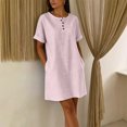 thumbnail image 5 of QUNYINEY Midi Women Summer Dresses Short Sleeve Striped Casual T-Shirt Dress Crew Neck with Pockets Button Loose Fit Dresses, 5 of 6