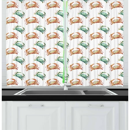 Coastal Style Living Room Ideas Crabs Curtains 2 Panels Set, Pattern with Watercolor Style Fresh Water Animals Coastal Themed Art, Window Drapes for Living Room Bedroom, 55W X 39L Inches, Pale Orange Turquoise White, by Ambesonne ()