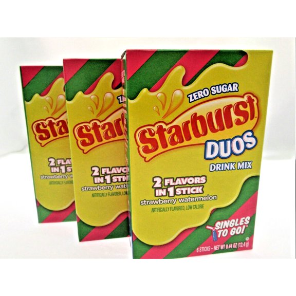 Starburst DUOS Zero Sugar Singles-to-Go Powdered Drink Mix, Strawberry Watermelon, 6 Count Packets
