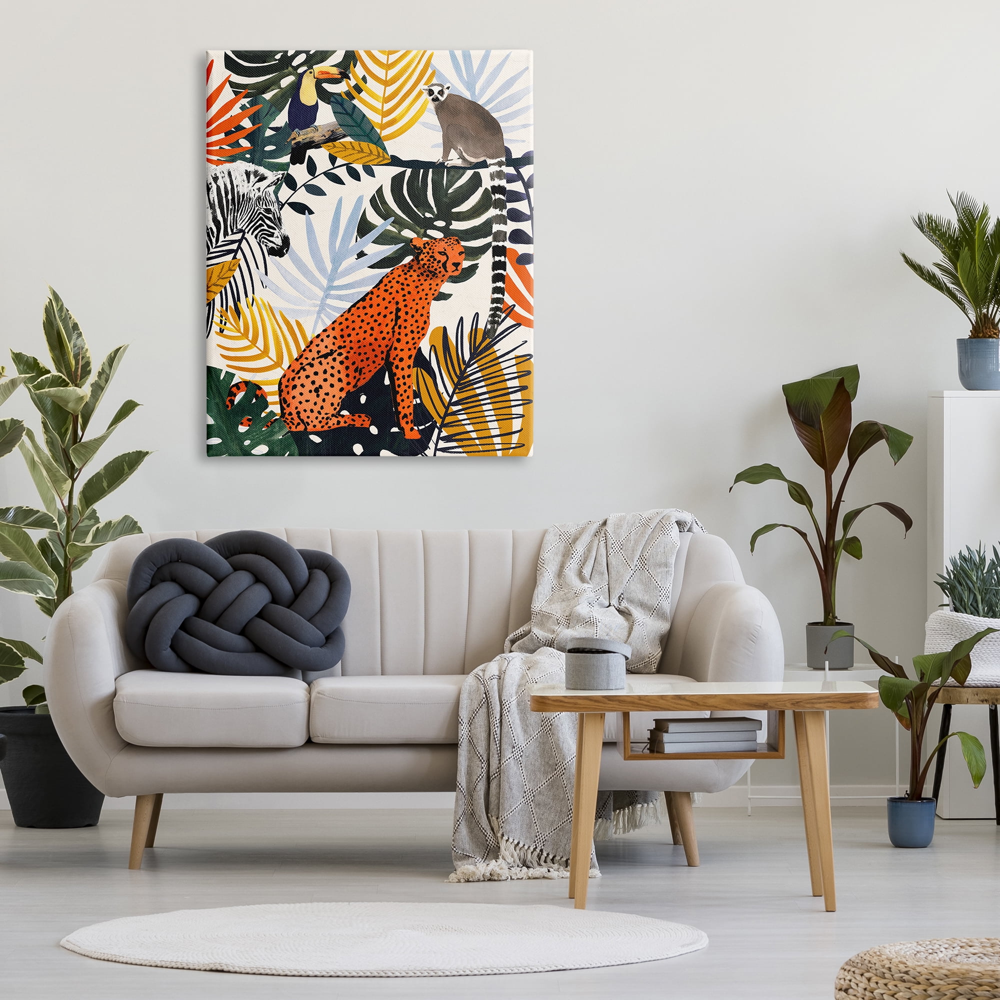 Stupell Industries Bold Jungle Animal Collage Vibrant Palm Leaf Shapes, 36 x 48, Design by Victoria Borges