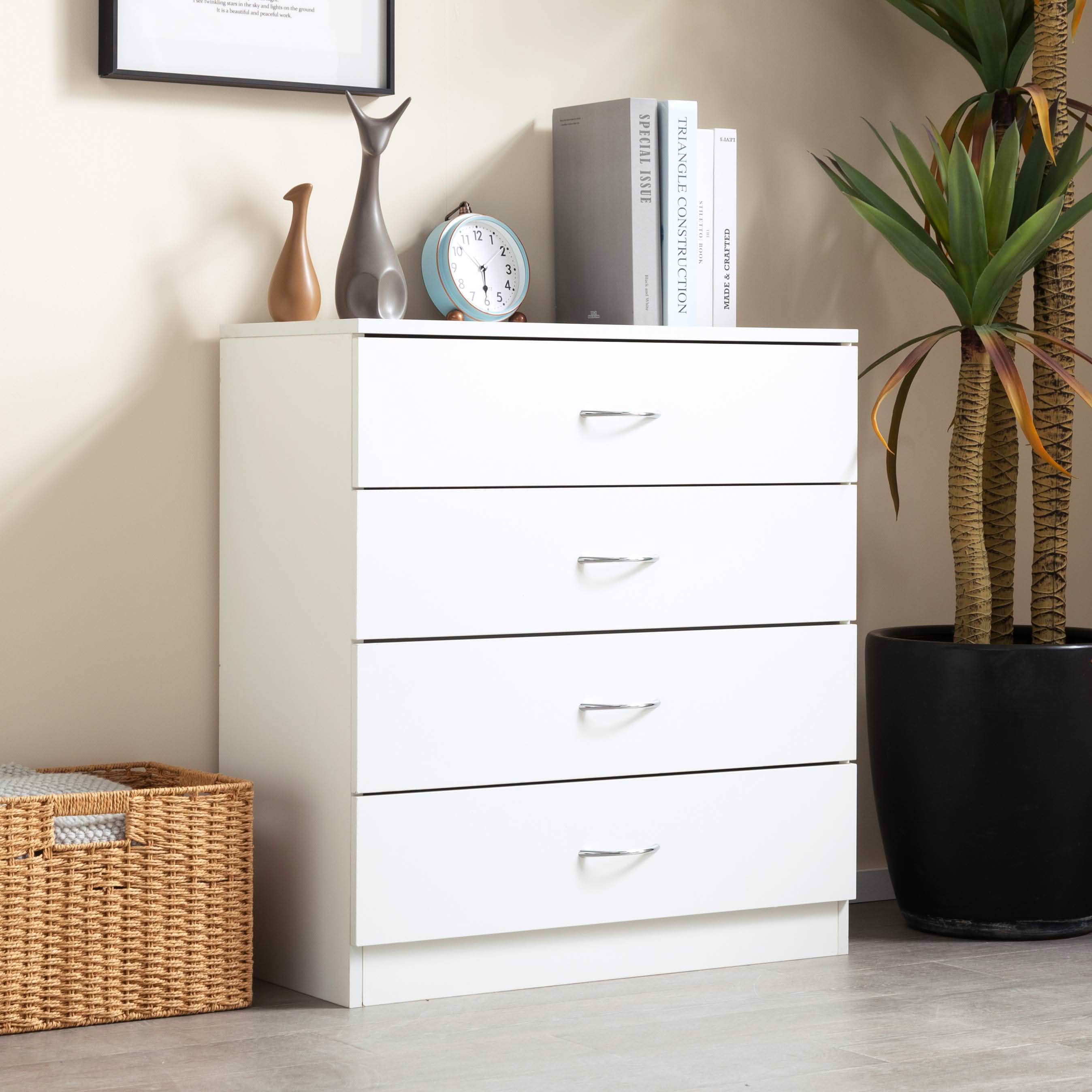 MAYEERTY Modern 4-Drawer Storage Chest, Sturdy Manufactured Wood Cabinet for Living Room Bedroom Entryway