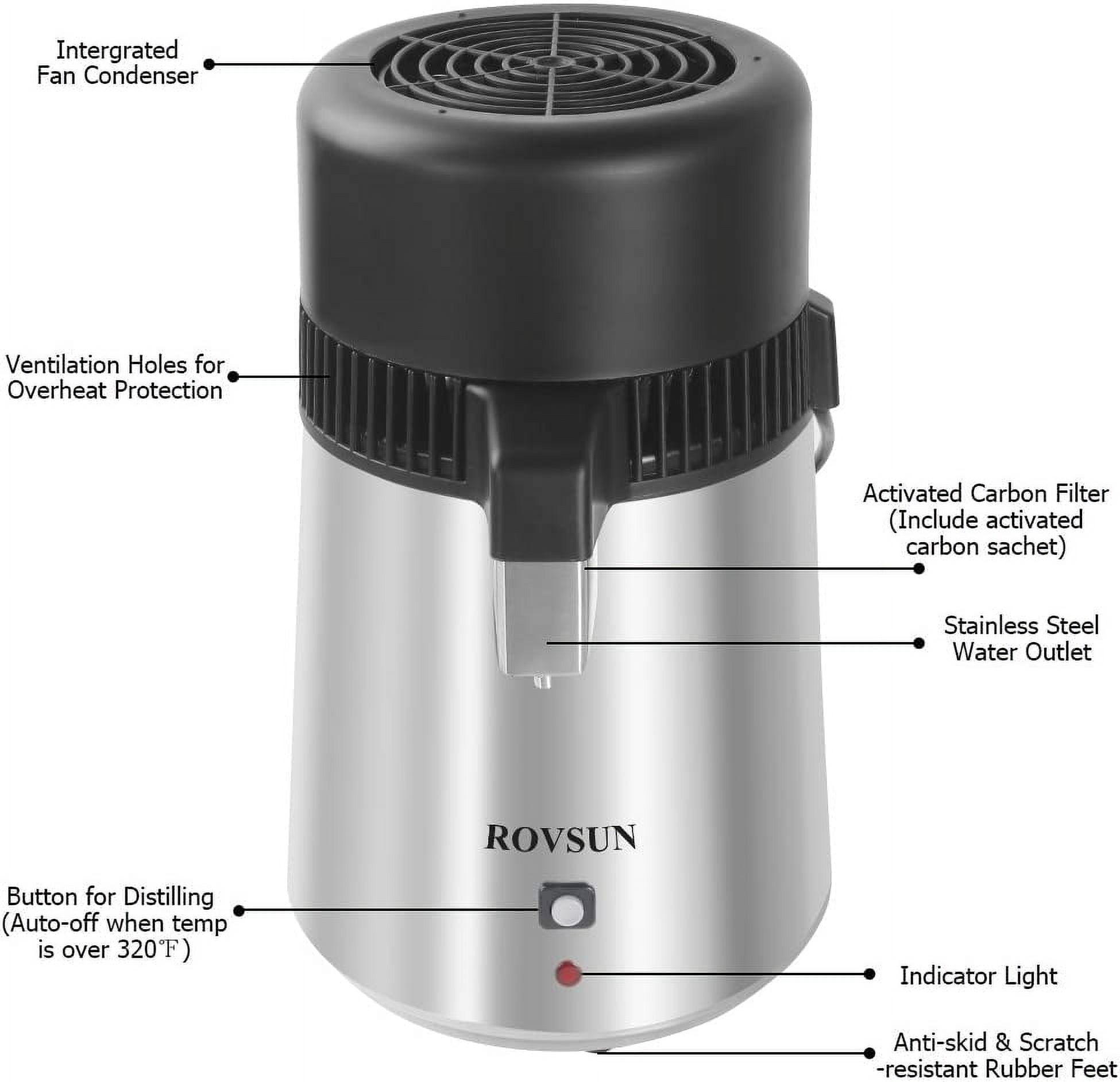 ROVSUN【Upgraded】4L Countertop Water Distiller Machine Stainless Steel for Home, 750W Distilled Water Maker with Glass Container, 1L/H, Golden