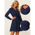 thumbnail image 2 of Vestido de mujer Allegra K gasa con cintura fruncida y manga larga con estrellas brillantes Azul oscuro S, 2 of 6