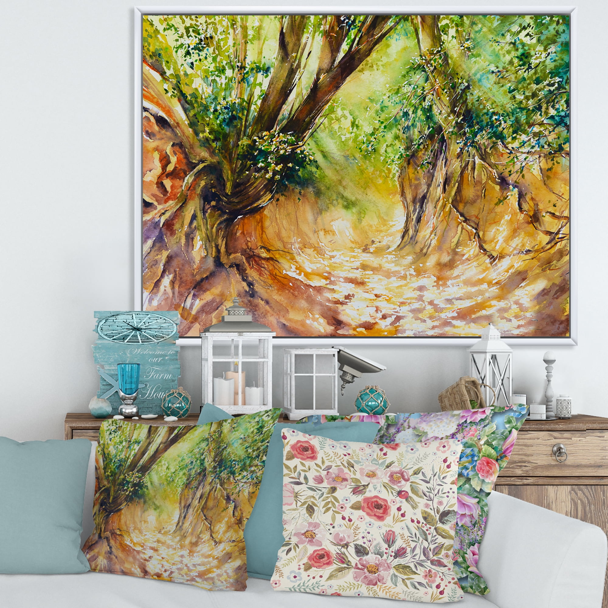 Designart 'Little Road in Deep Forest ' Traditional Framed Canvas Wall Art Print