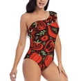 thumbnail image 3 of Sikiie Tomatoes And Chili Print Women One Piece Swimsuits Tummy Control One Shoulder Bathing Suits Ruffle Swimwear, From S to XXL-Large, 3 of 6